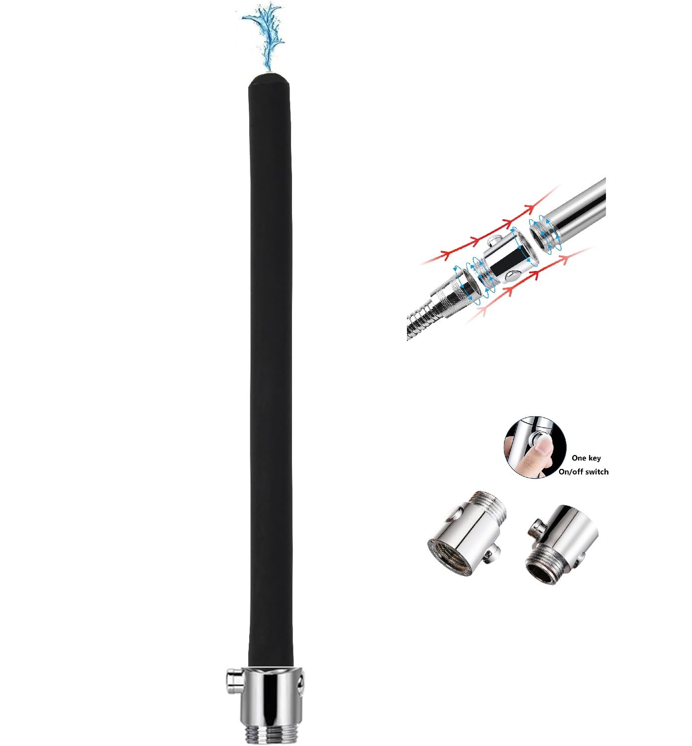 Funny Steel 10-inch silicone nozzle extends reach for thorough cleaning sessions.