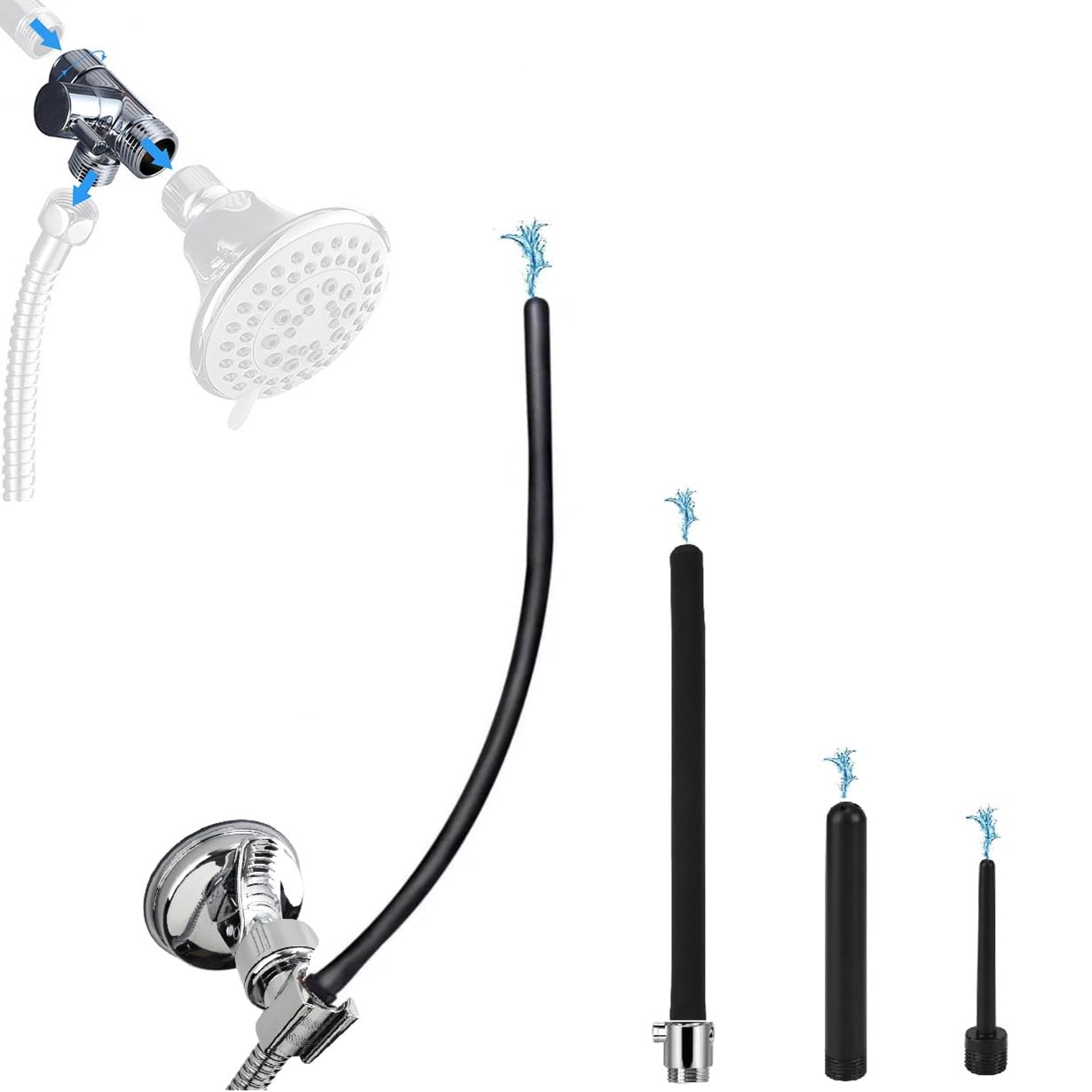 Funny Steel shower enema system with 79-inch hose offers flexible cleansing in the shower.