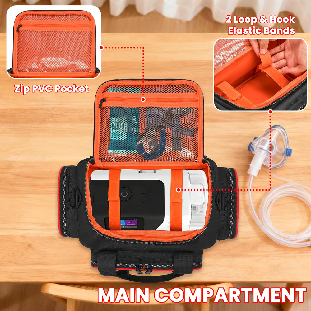 FURIMETY CPAP travel bag main compartment with secure dual straps for transit.
