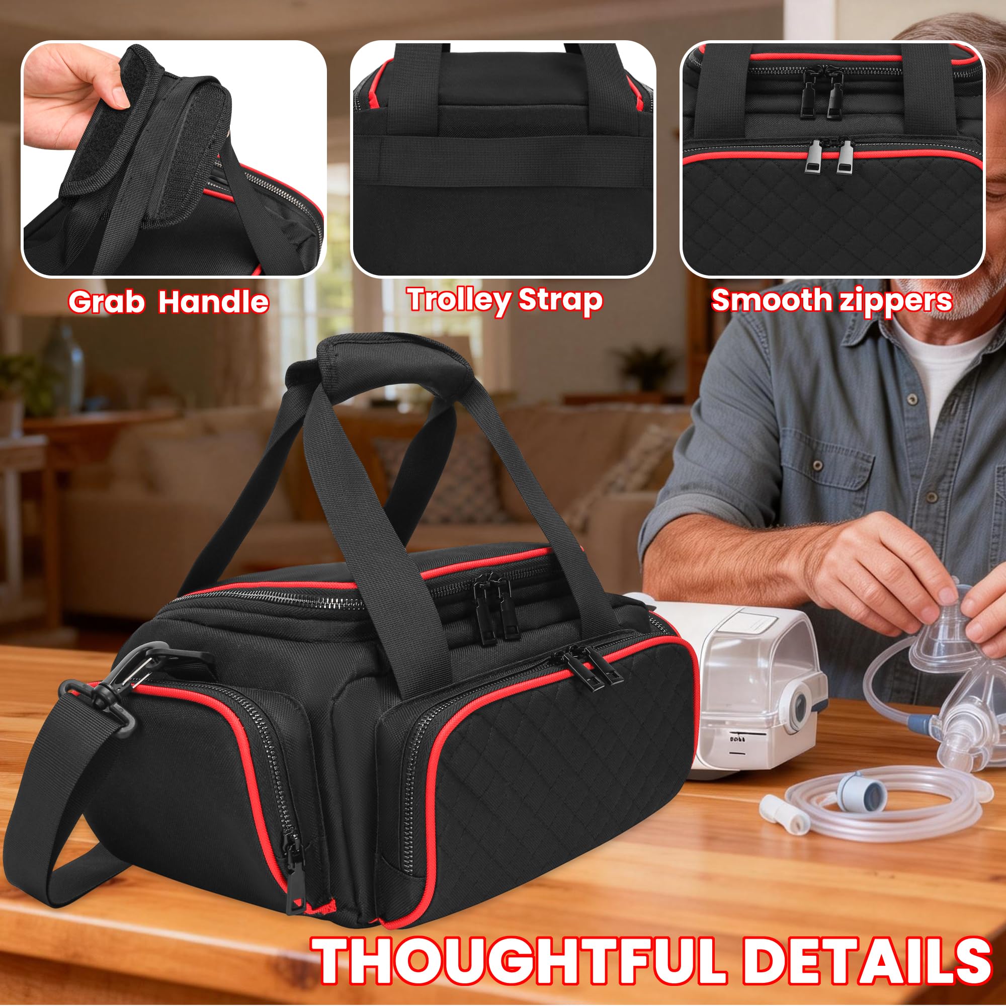 FURIMETY CPAP travel bag reinforced shoulder strap for easy carry.