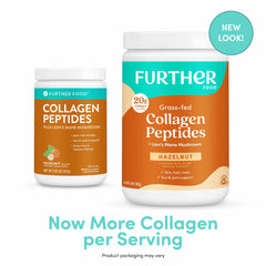 Further Food hazelnut collagen with Lion's Mane bottle-label shows clear nutrition.