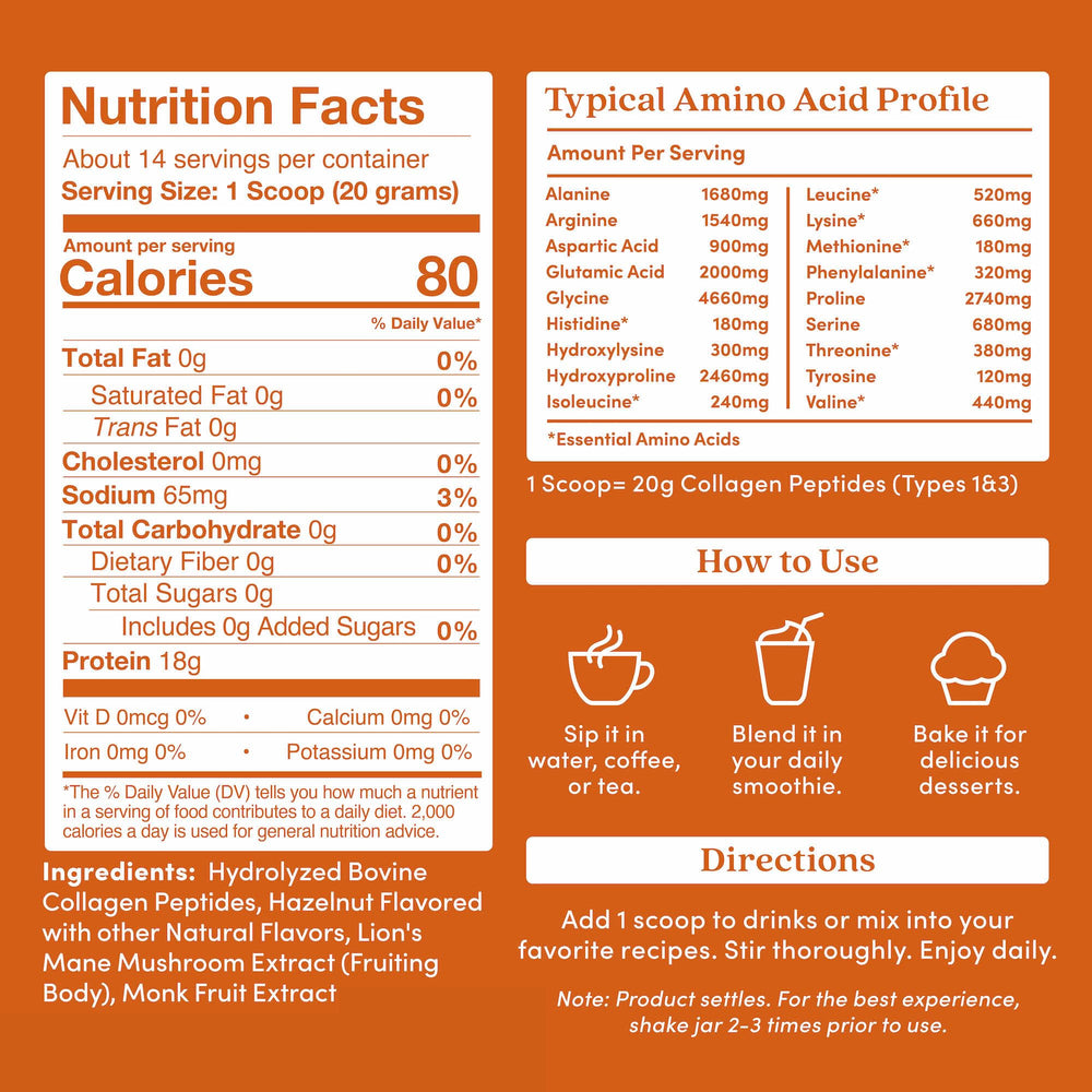 Further Food hazelnut collagen with Lion's Mane coffee-mix cup adds nutty latte flavor.