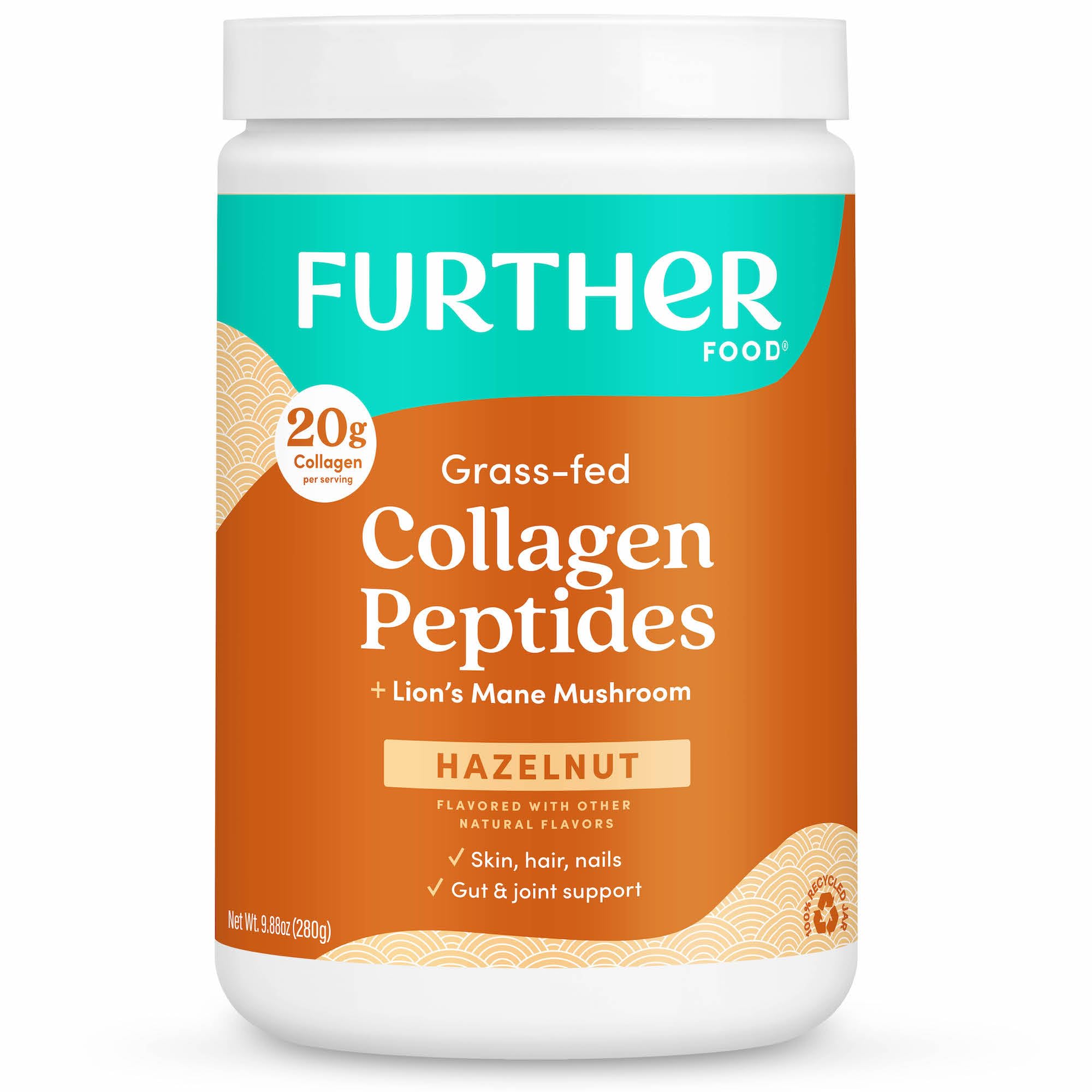 Further Food hazelnut collagen with Lion's Mane jar for easy daily intake.