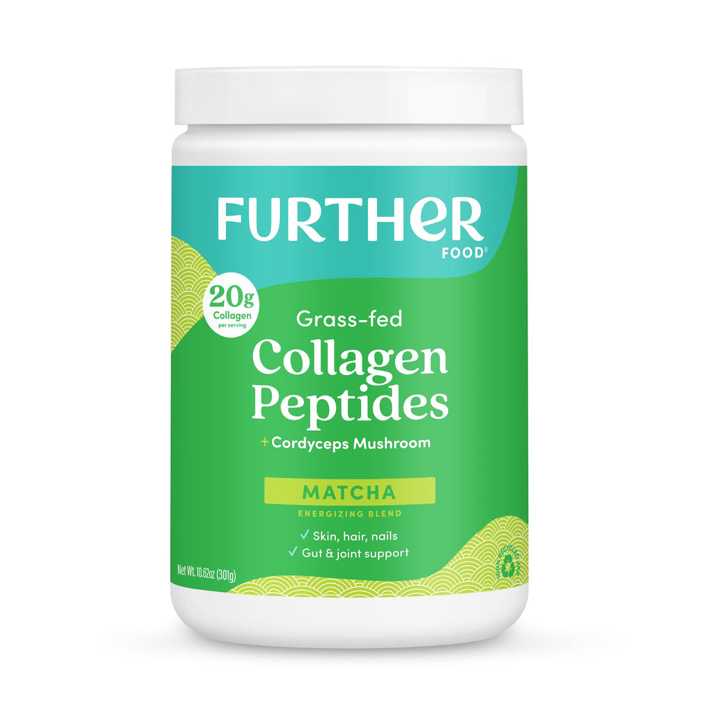 Further Food Matcha Collagen Powder bottle for steady energy.