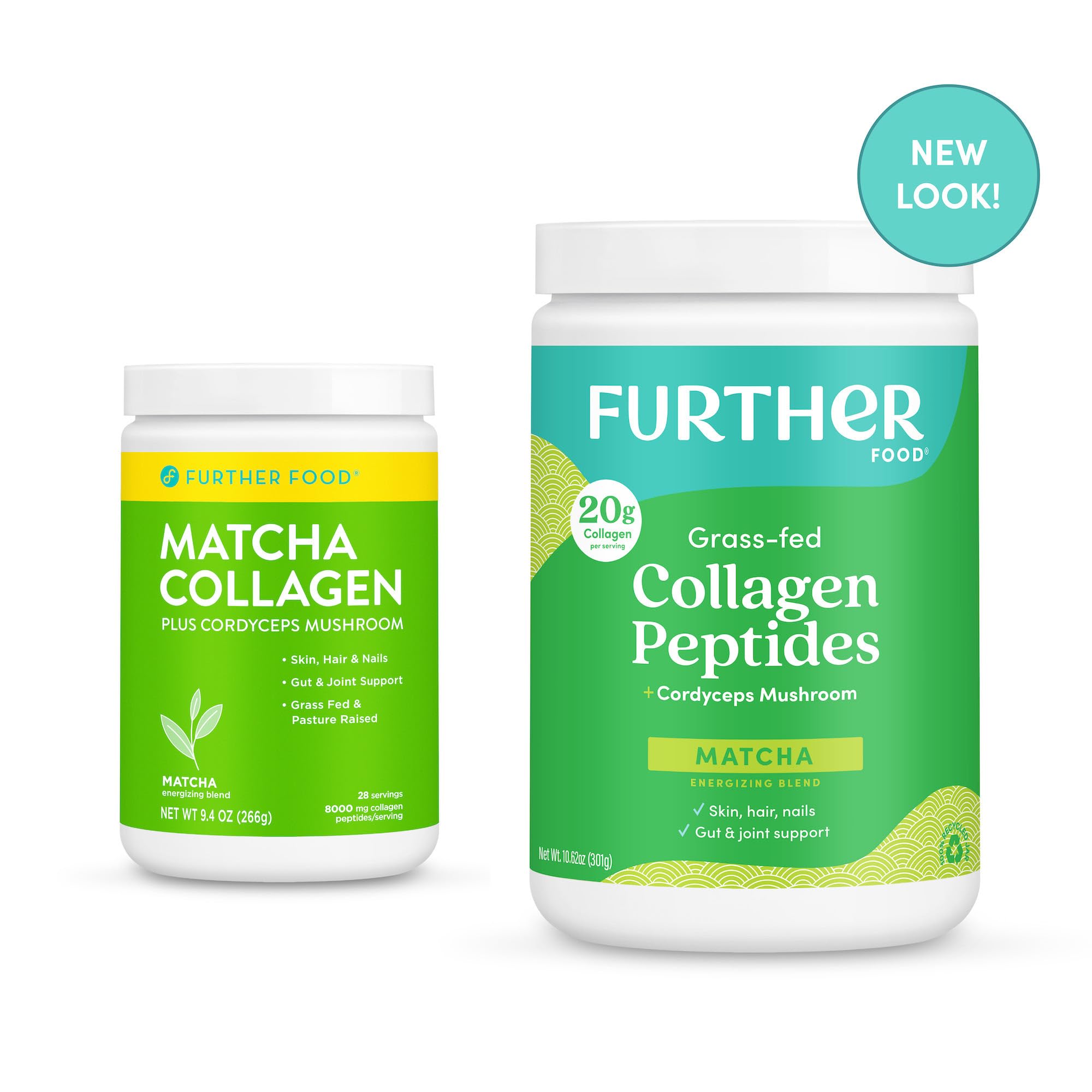 Further Food Matcha Collagen Powder packaging highlights premium ingredients.