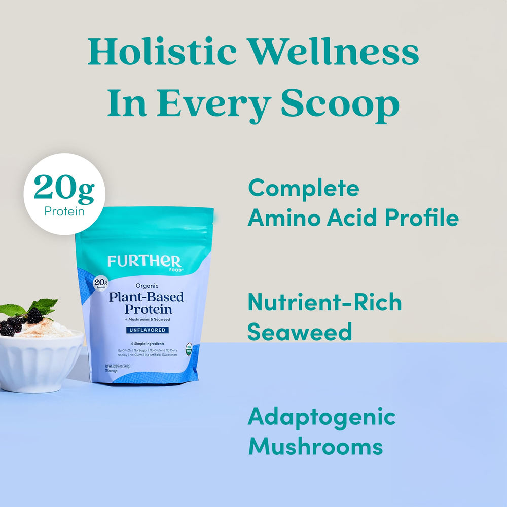 Further Food organic pea protein 20g per scoop close-up.