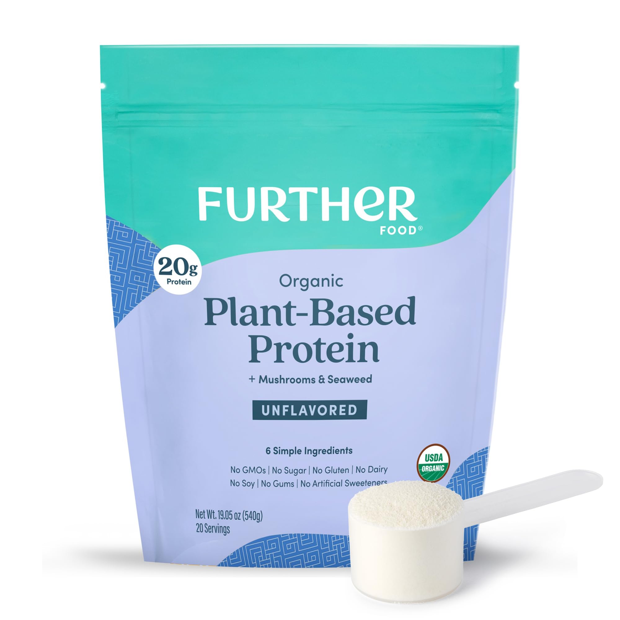 Further Food Organic Vegan Protein Powder unflavored packshot for versatile shakes.
