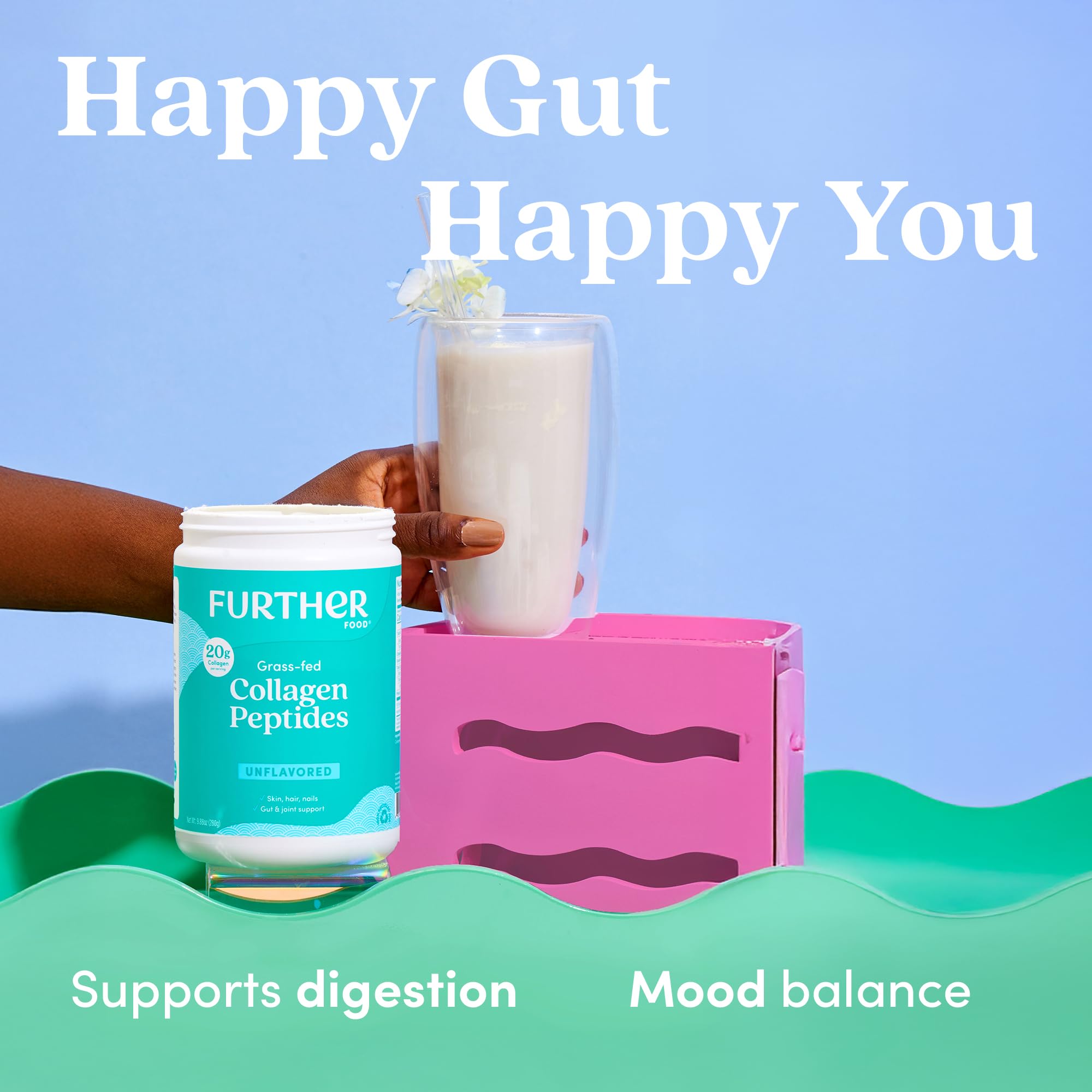 Further Food unflavored collagen label closeup emphasizes clean ingredients.