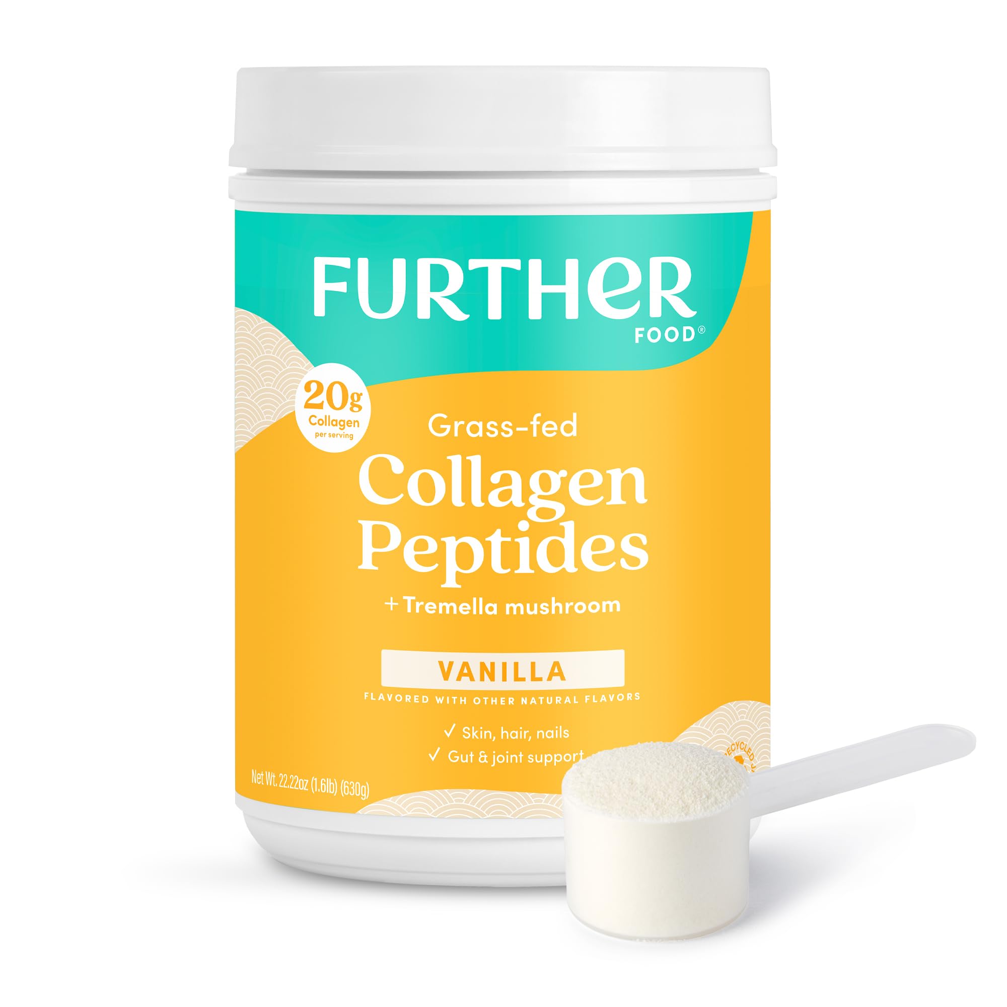 Further Food Vanilla Collagen Powder bottle showcasing grass-fed formula for daily beauty routines.