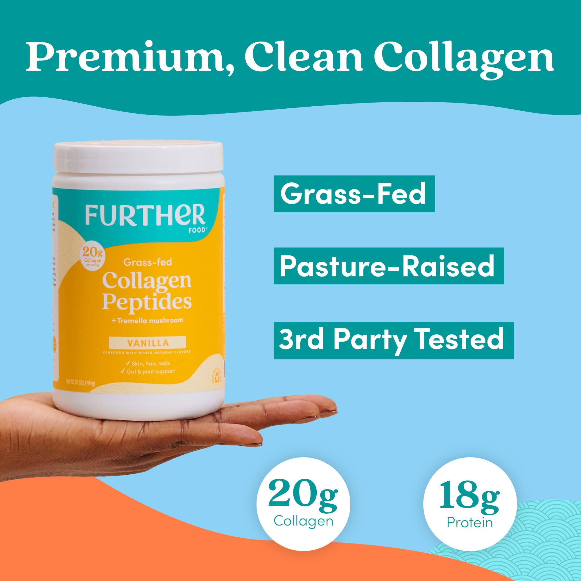 Further Food Vanilla Collagen Powder mixing glass ready for easy recipe integration.