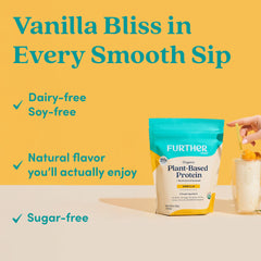 Further Food vanilla protein shake glass suggests smooth texture without grit.