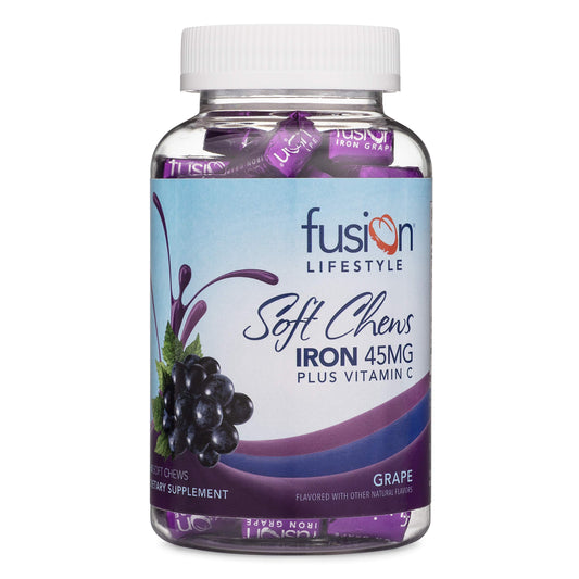 Fusion Lifestyle bottle front shows convenient daily iron supplement