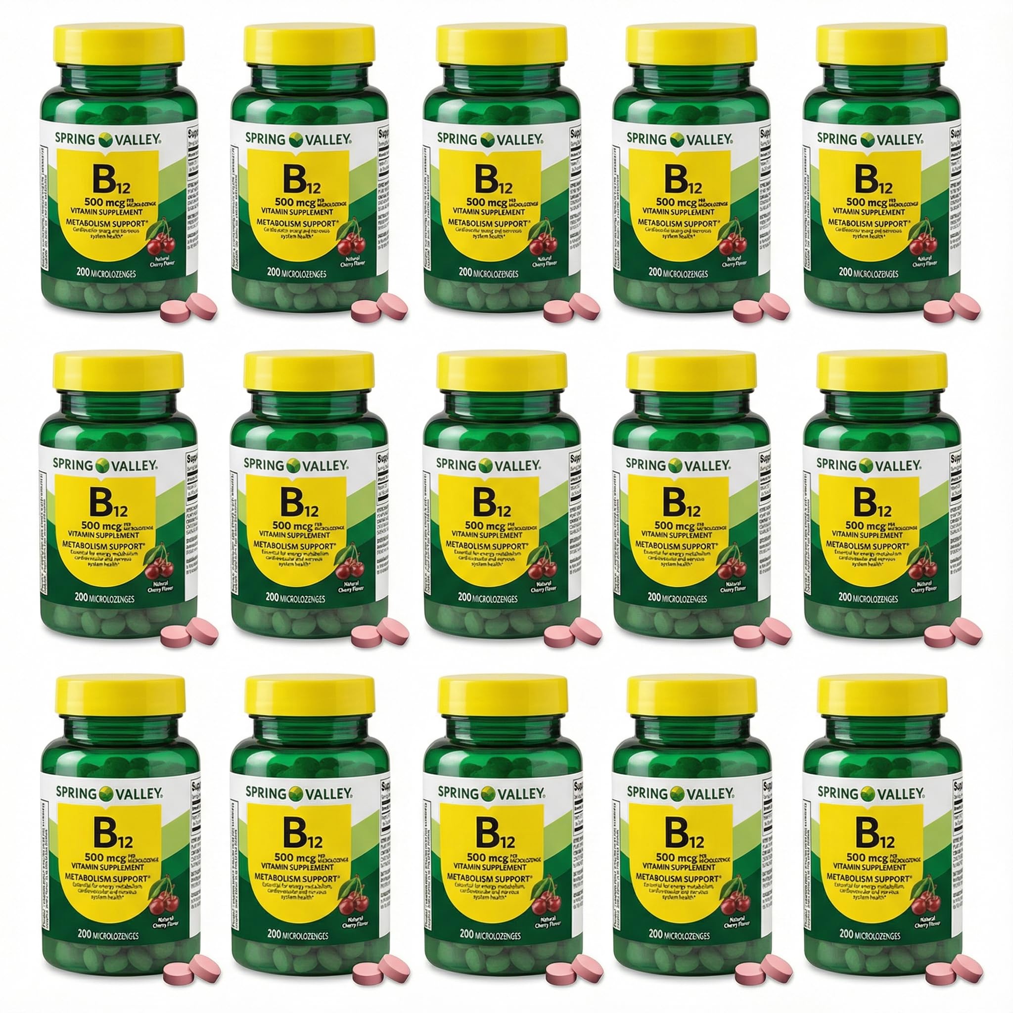 Fusion Shop Store B12 sublingual cherry bottle front showing 200 lozenges for daily energy support.