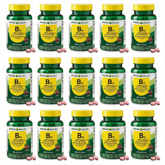 Fusion Shop Store B12 sublingual cherry bottle front showing 200 lozenges for daily energy support.