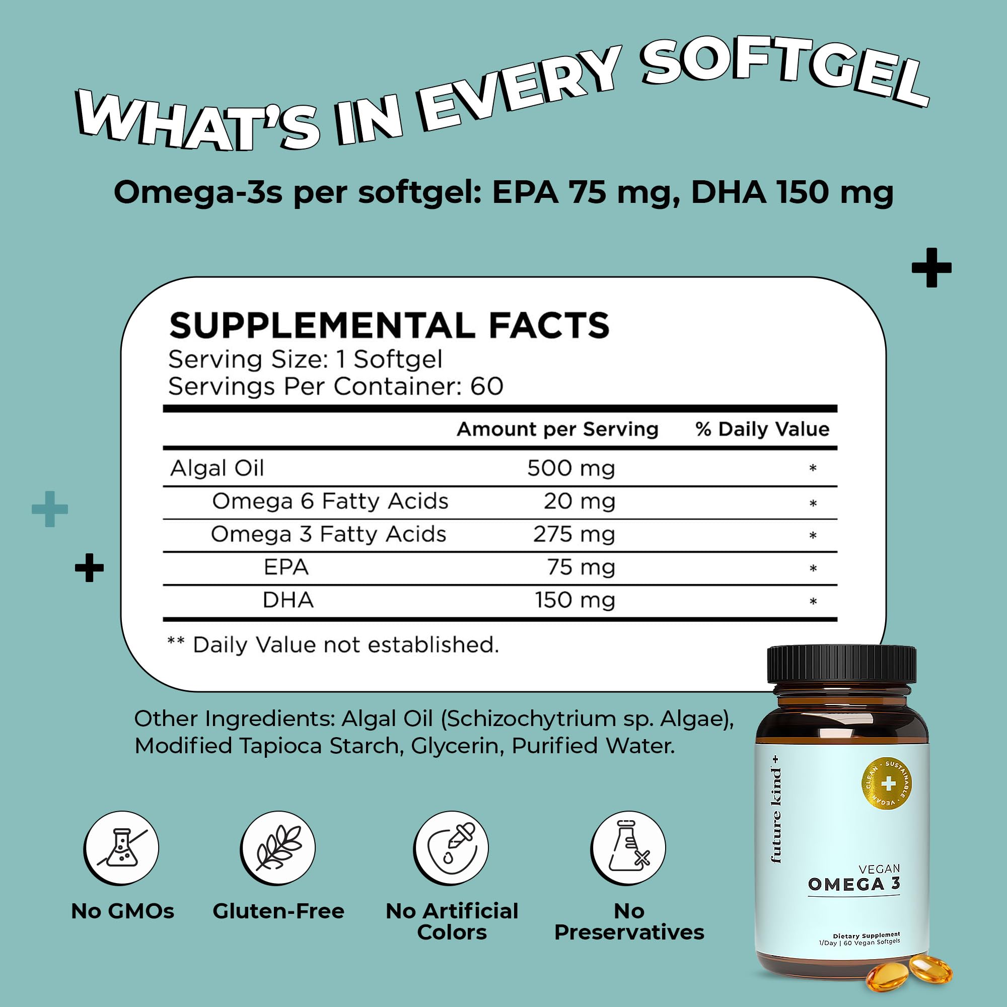 Future Kind Omega-3 vegan algae oil capsules for mobility support.