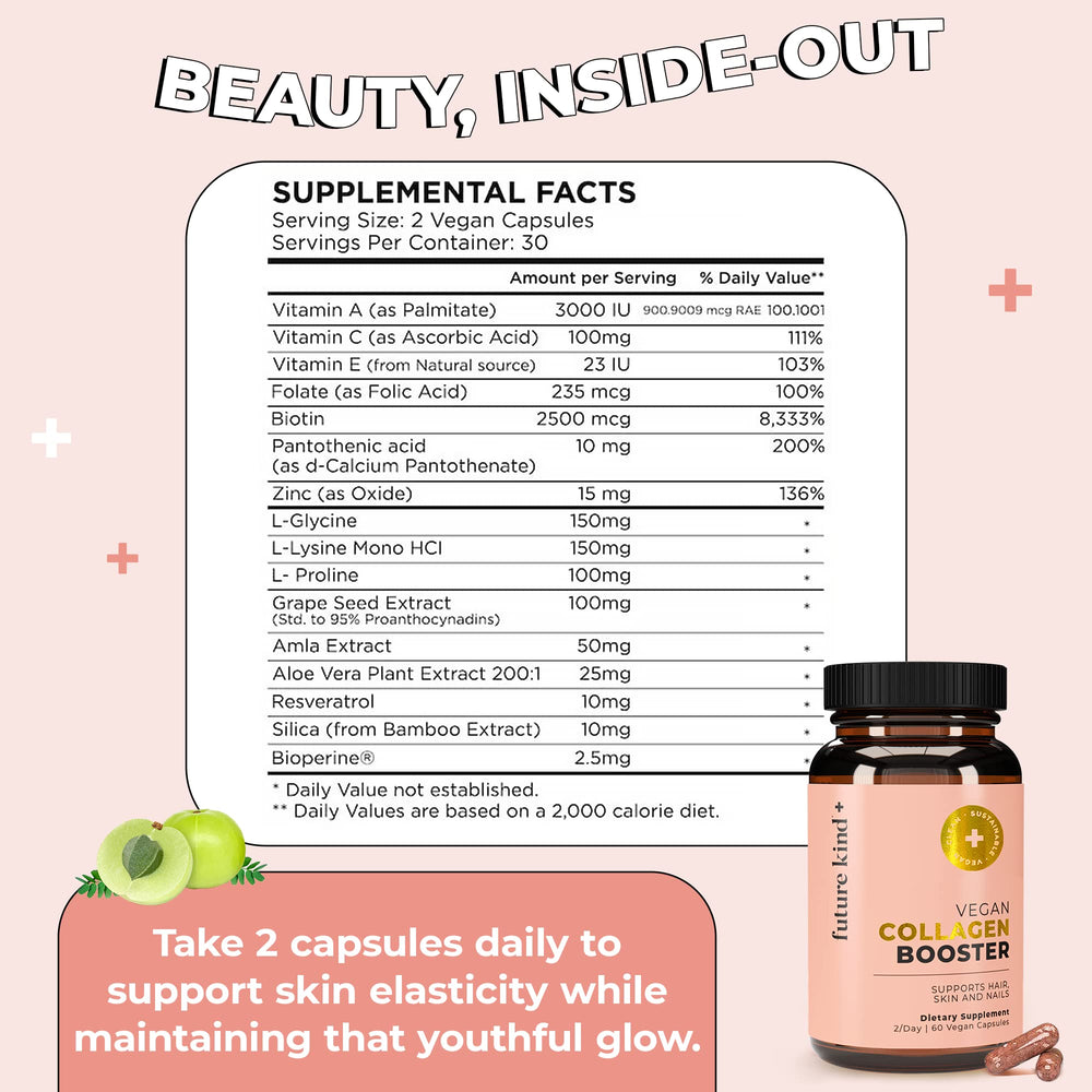 Future Kind Vegan Collagen capsules on a white surface for easy dosing.