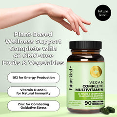 Future Kind Vegan Multivitamins Complete bottle side view for daily nutrition.