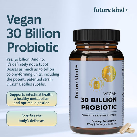 Future Kind probiotics capsules closeup highlighting easy daily capsule routine