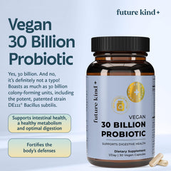 Future Kind probiotics capsules closeup highlighting easy daily capsule routine