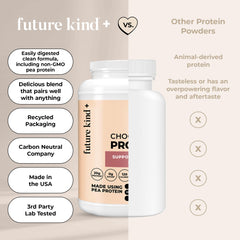 Future Kind vegan protein powder chocolate packaging opened for tasting