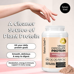 Future Kind vegan protein powder chocolate scoop in glass for post-workout shake