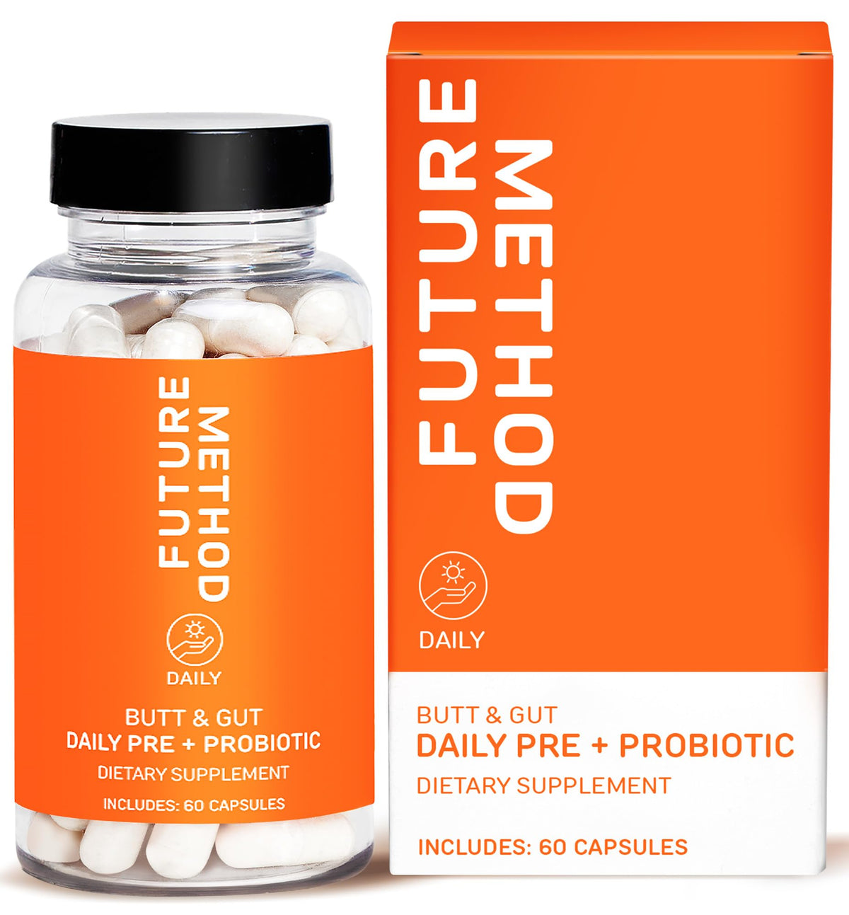 Future Method synbiotic bottle front showing balanced gut support for daily wellness