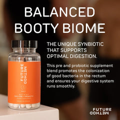 Future Method synbiotic bottle pour illustrating convenient daily dose for digestion