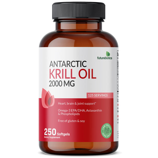 Futurebiotics Antarctic Krill Oil bottle front showing 2000 mg per serving.