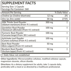 Futurebiotics Liver Detox packaging communicates vegan-friendly, soy-free, non-GMO claims.
