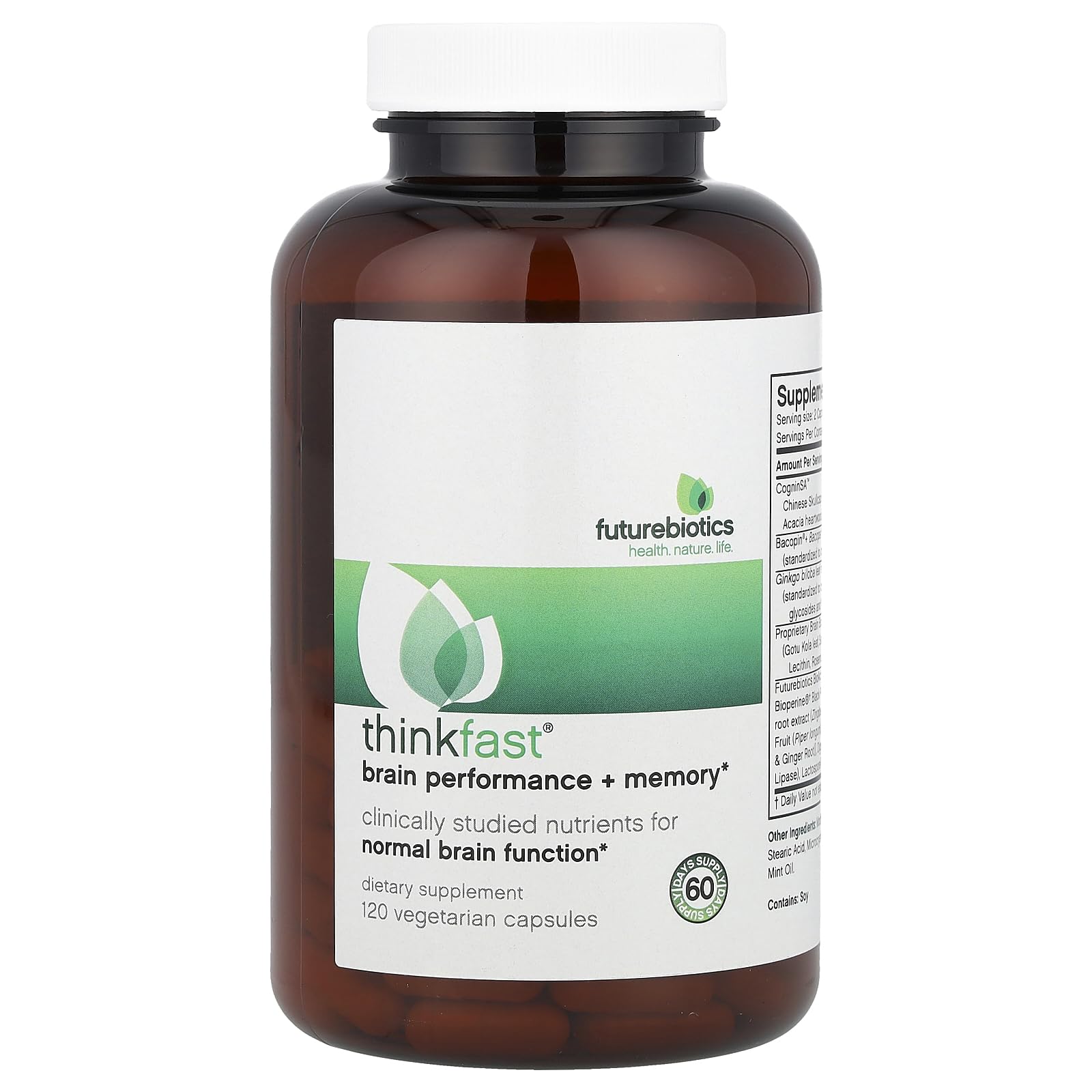 Futurebiotics ThinkFast bottle front promoting daytime focus and mental clarity