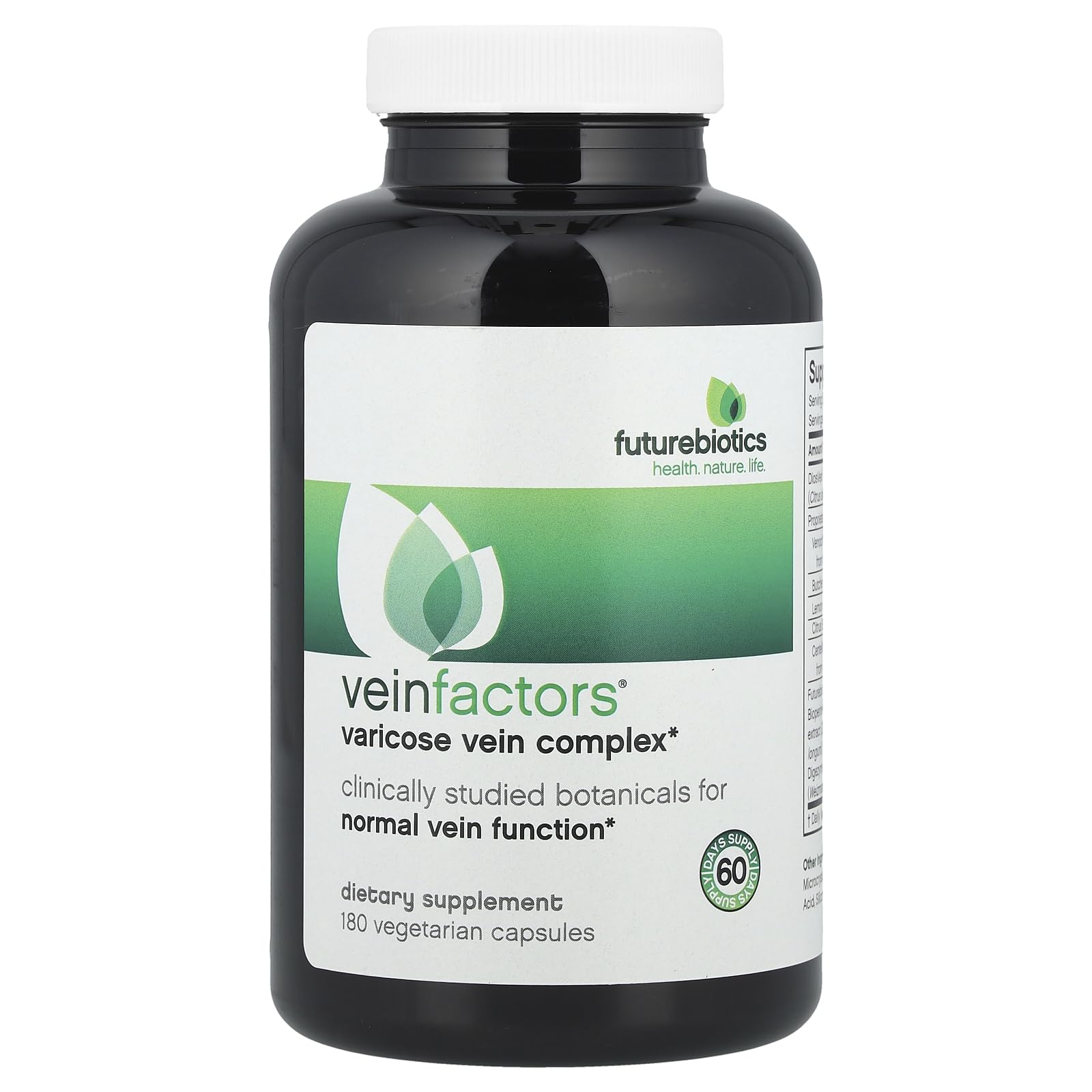 Futurebiotics VeinFactors bottle, convenient daily supplement for nutrient absorption support.