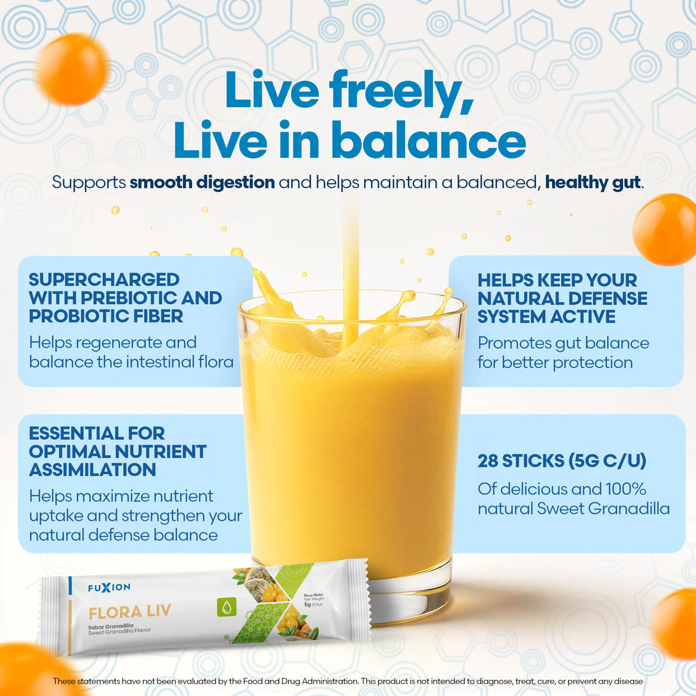 FuXion Flora Liv stick dissolving in water for daily probiotic support.