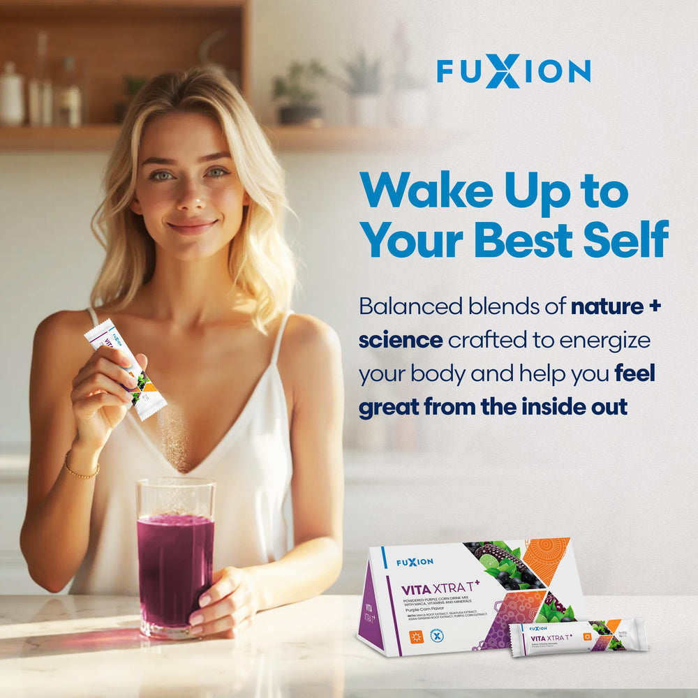 FuXion Vita Xtra T+ ingredient highlights include guayusa, green tea, and maca.