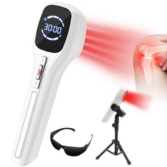 FVQ red light therapy device with stand, front view for at-home use and easy setup.