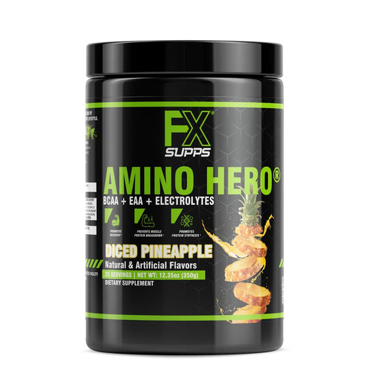 FXSUPPS Amino Hero bottle with pineapple flavor for post-workout recovery