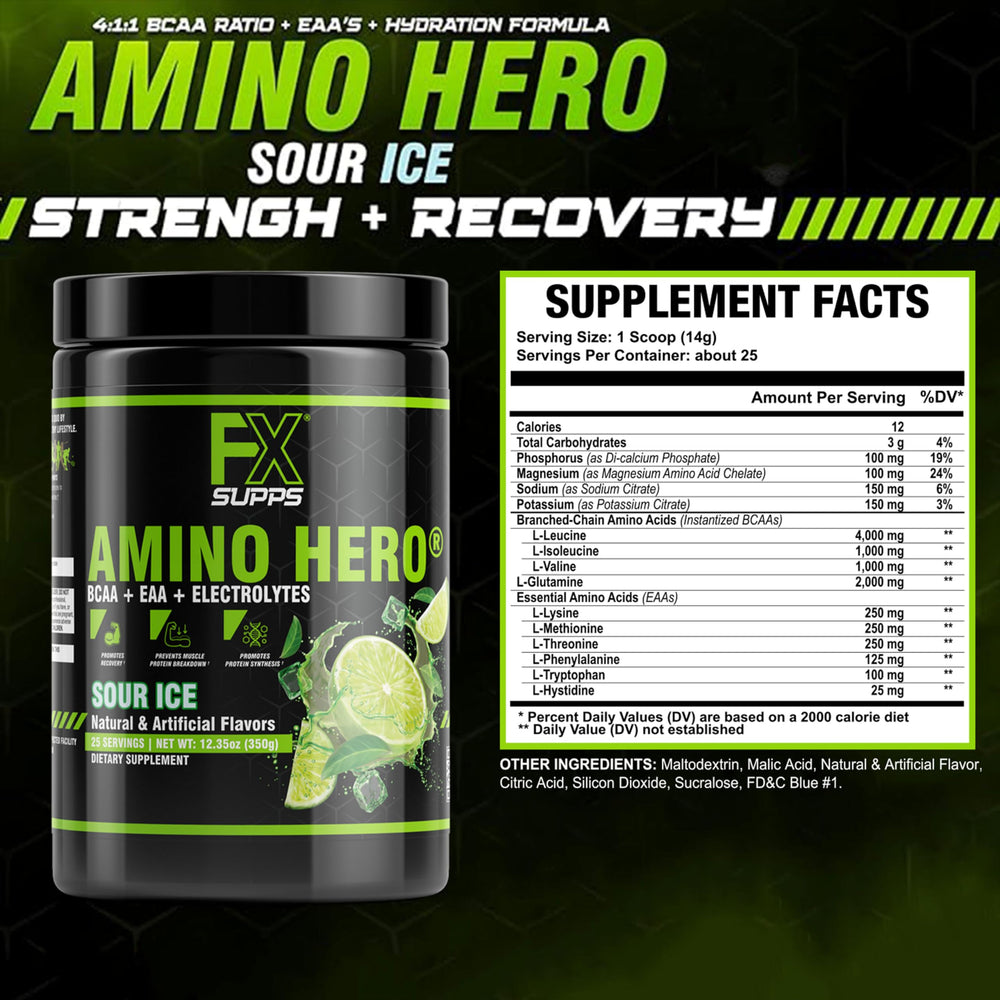 FXSUPPS Amino Hero Sour Ice scoop for easy post-workout mix