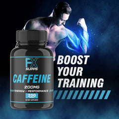 FX SUPPS Caffeine Pills bottle pour captures quick caffeine boost for the day.