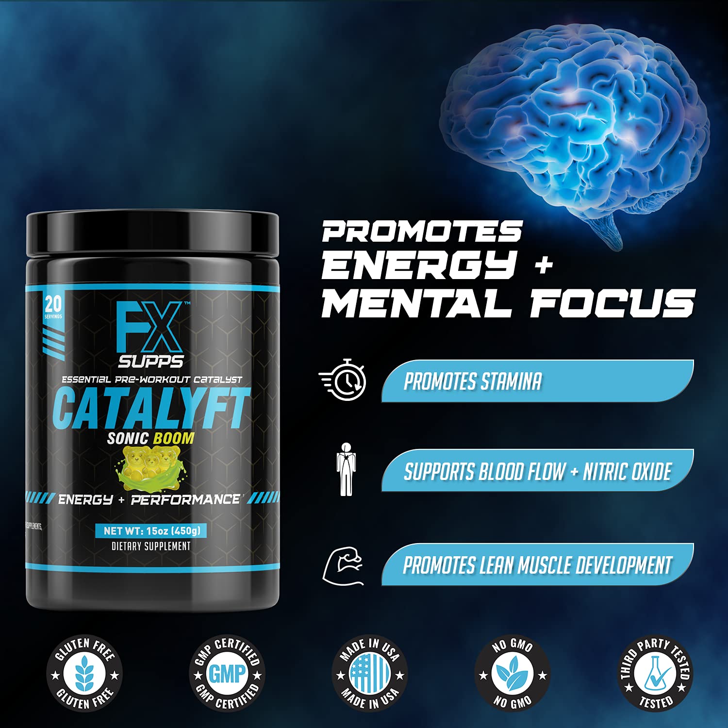 FXSUPPS Catalyft clean ingredient panel highlighting transparent formula.