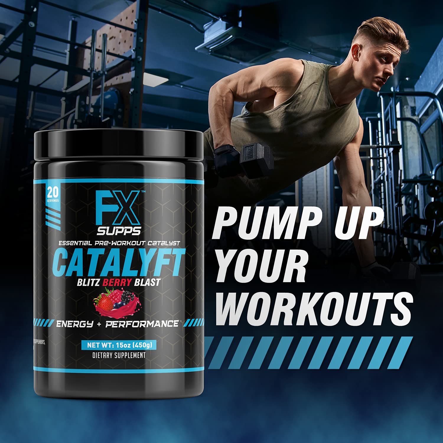 FXSUPPS Catalyft pour into glass capturing quick, clean energy kick.