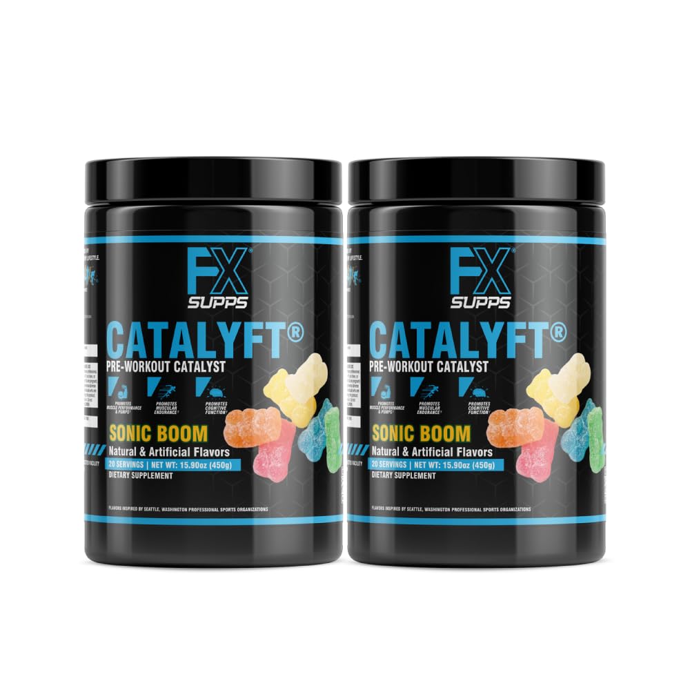 FXSUPPS Catalyft Sonic Boom tub front showing packaging for energy and focus.