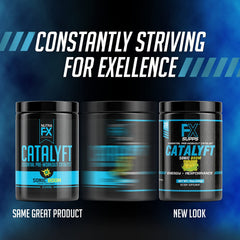 FXSUPPS Catalyft tub label detail reinforcing dosage information and serving size.