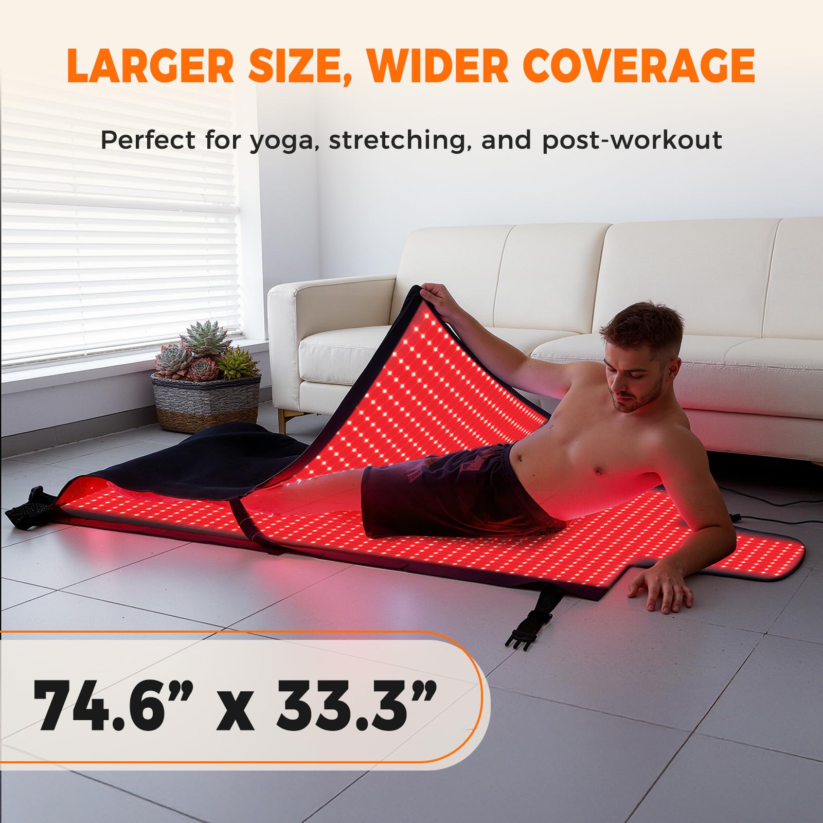 Fyovuv red light therapy mat extended neck area enables full-body relaxation.