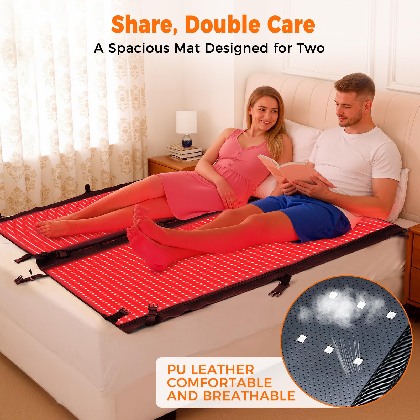 Fyovuv red light therapy mat leather surface for easy cleaning and comfort.