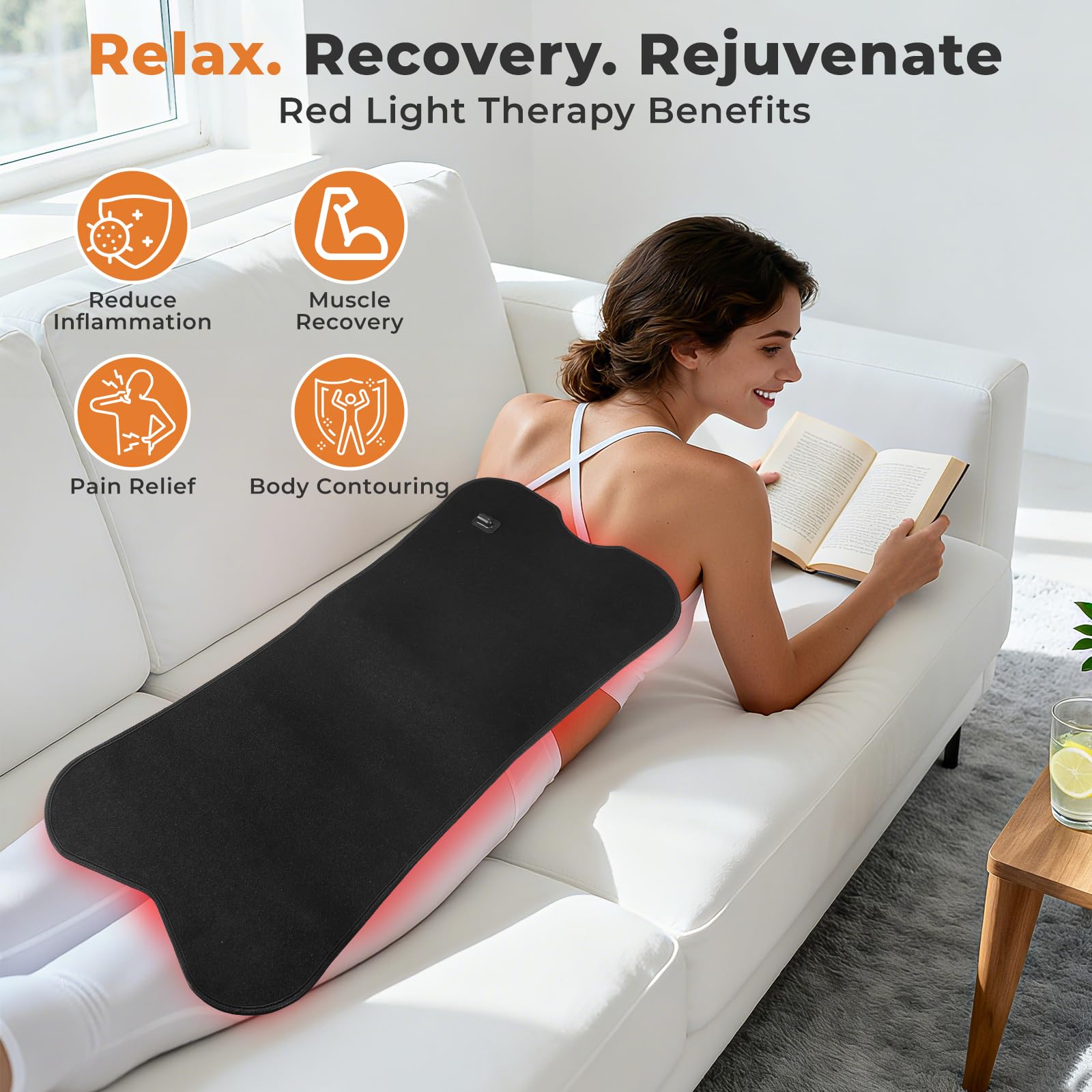 Fyovuv red light therapy pad remote control image showcases easy on-device adjustments.