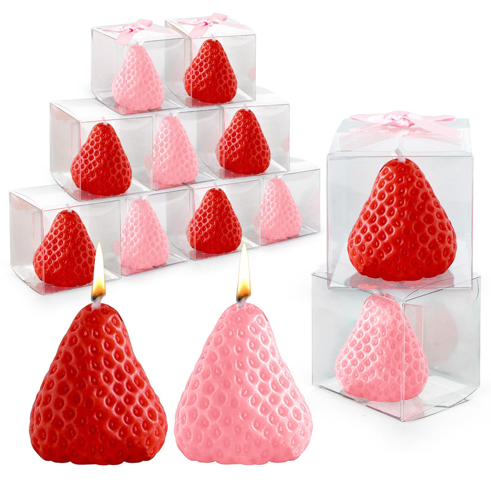 FYSUIMU strawberry candles with boxes for party favors and table decor.