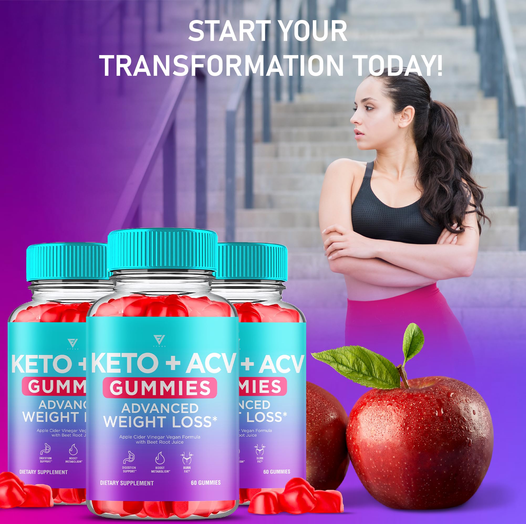 Fyvus Apple Cider Vinegar Gummies being poured illustrates convenient daily intake.