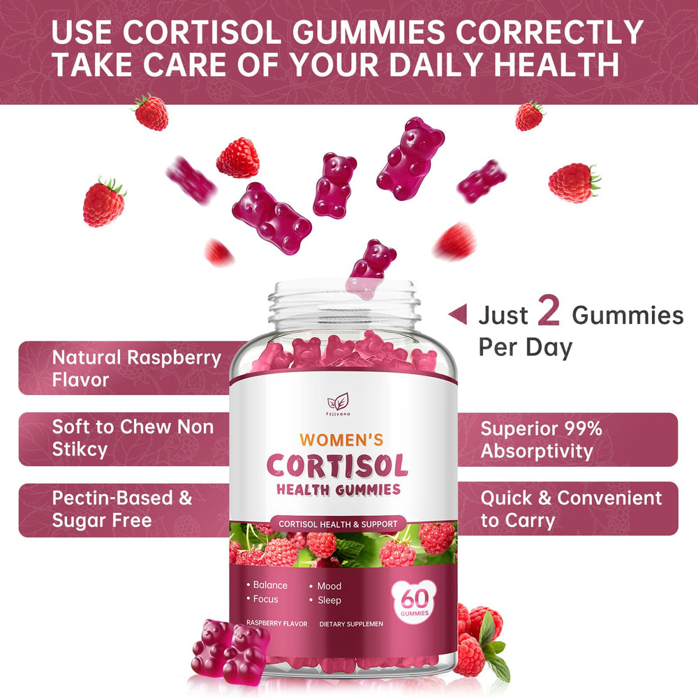 Fzjjyana Cortisol Gummies shown in morning routine with water.