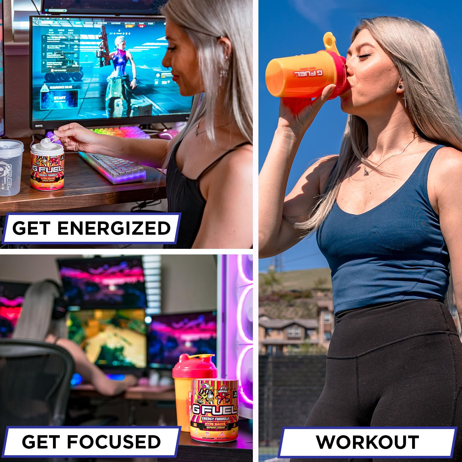 G Fuel Chug Rug gaming setup scene suggesting focus-friendly energy for long play