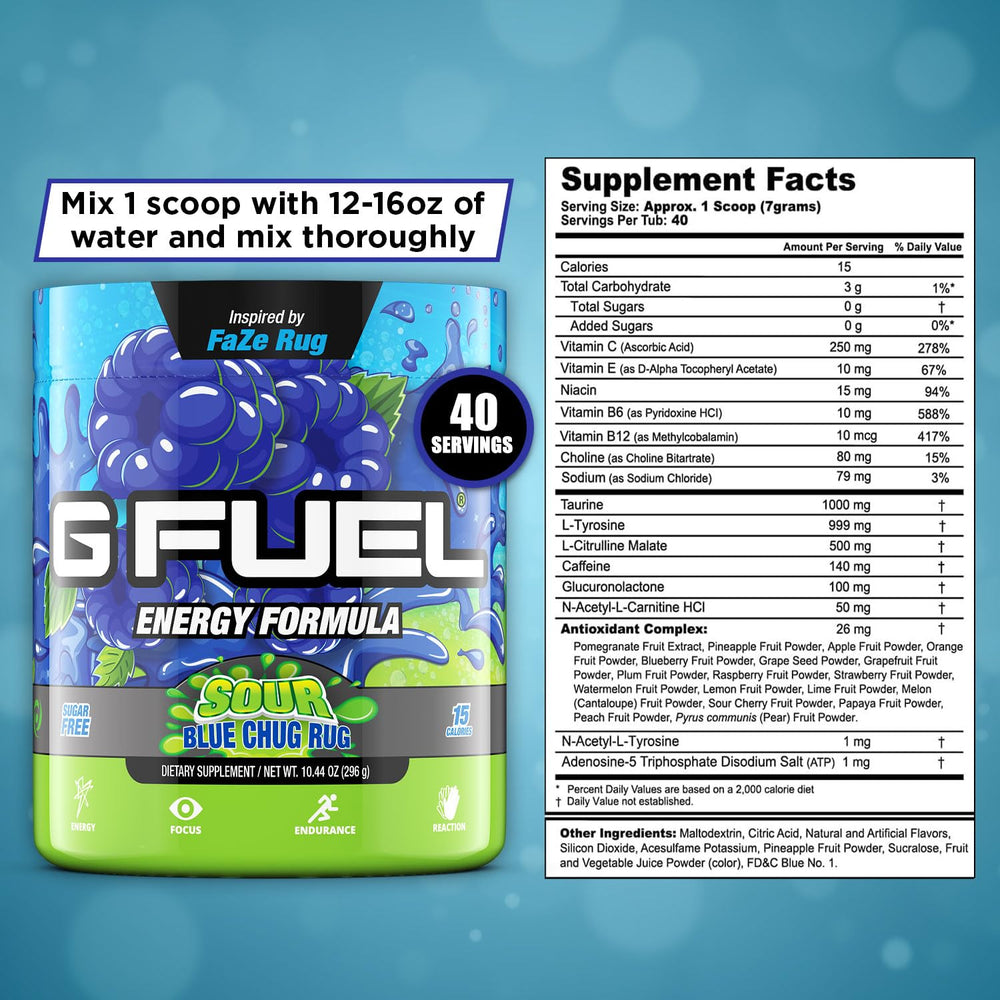 G Fuel Chug Rug logo close-up reinforces trusted energy brand for gamers