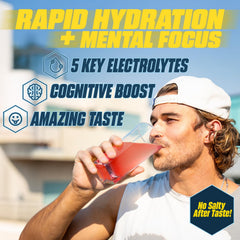 G Fuel electrolytes dissolving in water to emphasize rapid hydration.